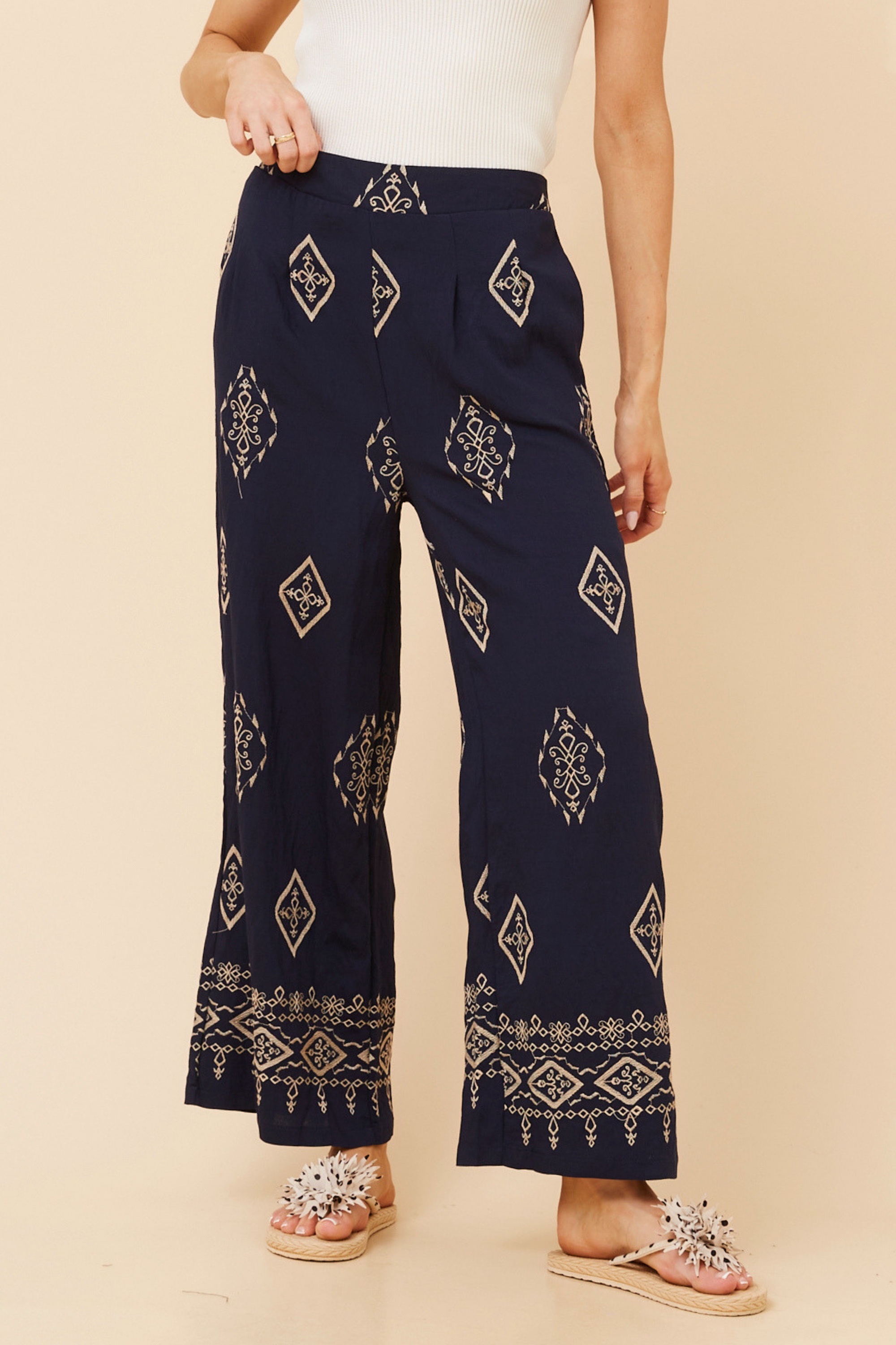 LOXANA BORDER PRINT PANTS