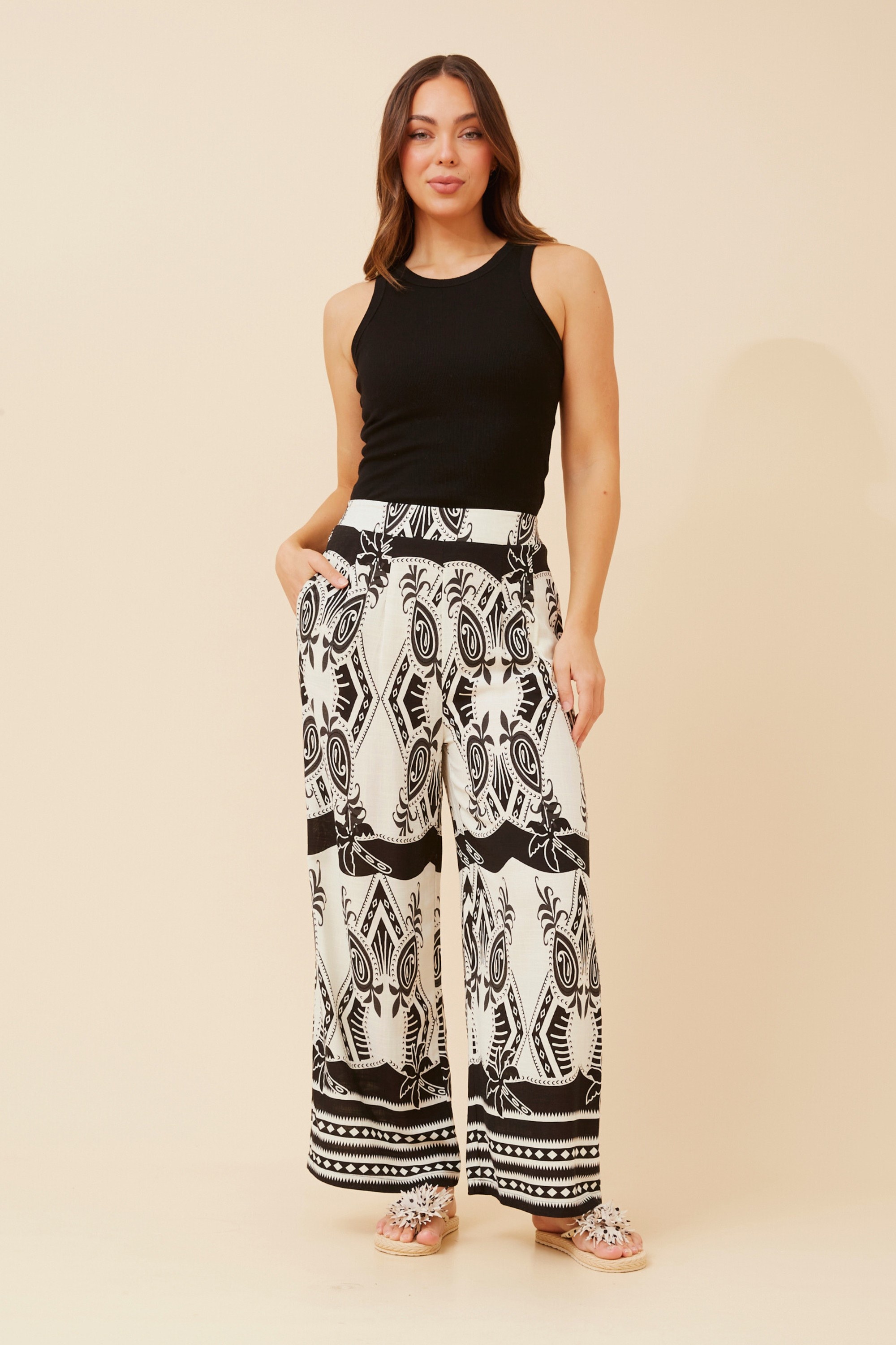 LOXANA BORDER PRINT PANTS