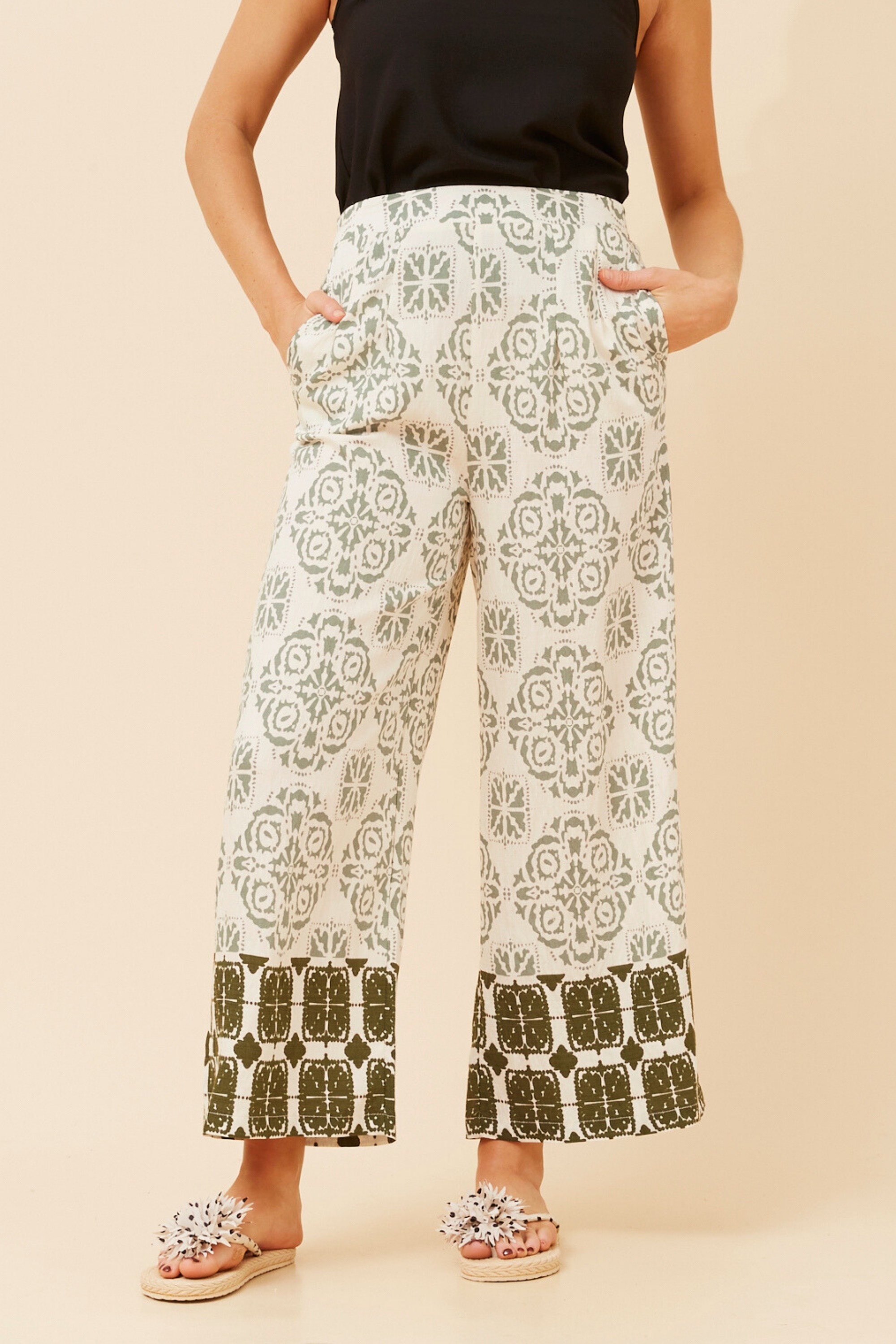 LOXANA BORDER PRINT PANTS