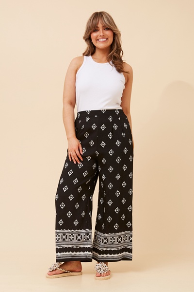 LOXANA BORDER PRINT WIDE LEG PANTS