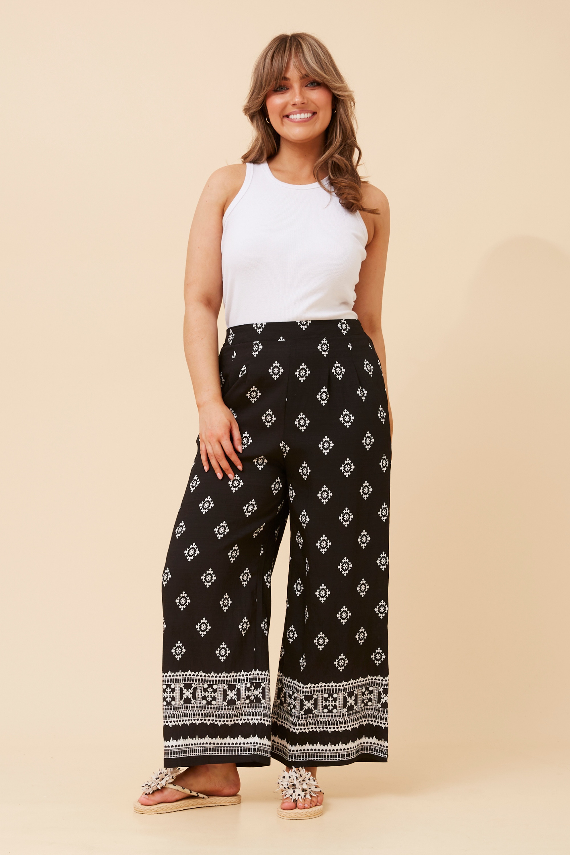 LOXANA BORDER PRINT WIDE LEG PANTS
