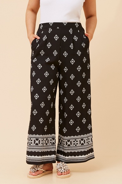 LOXANA BORDER PRINT WIDE LEG PANTS