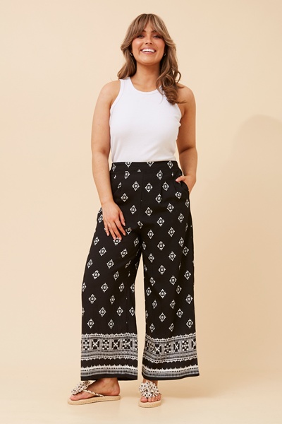 LOXANA BORDER PRINT WIDE LEG PANTS