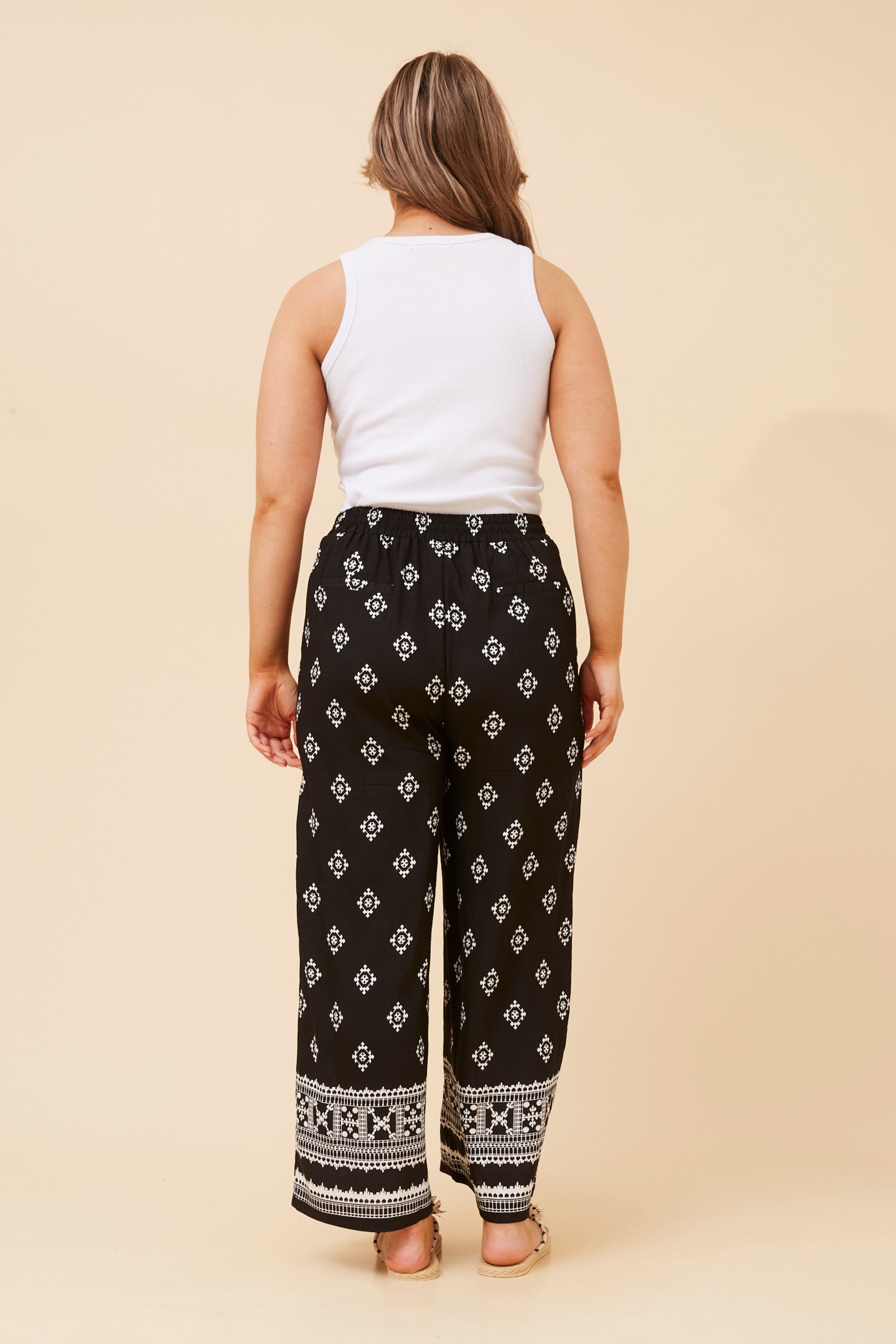 LOXANA BORDER PRINT WIDE LEG PANTS