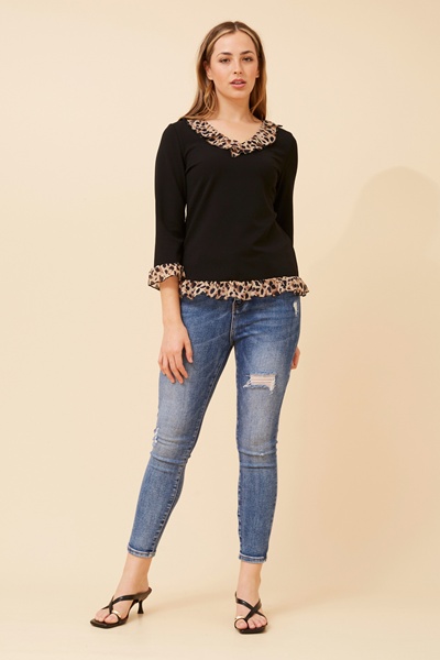 LUNETTA ANIMAL PRINT FRILL TOP