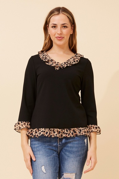 LUNETTA ANIMAL PRINT FRILL TOP