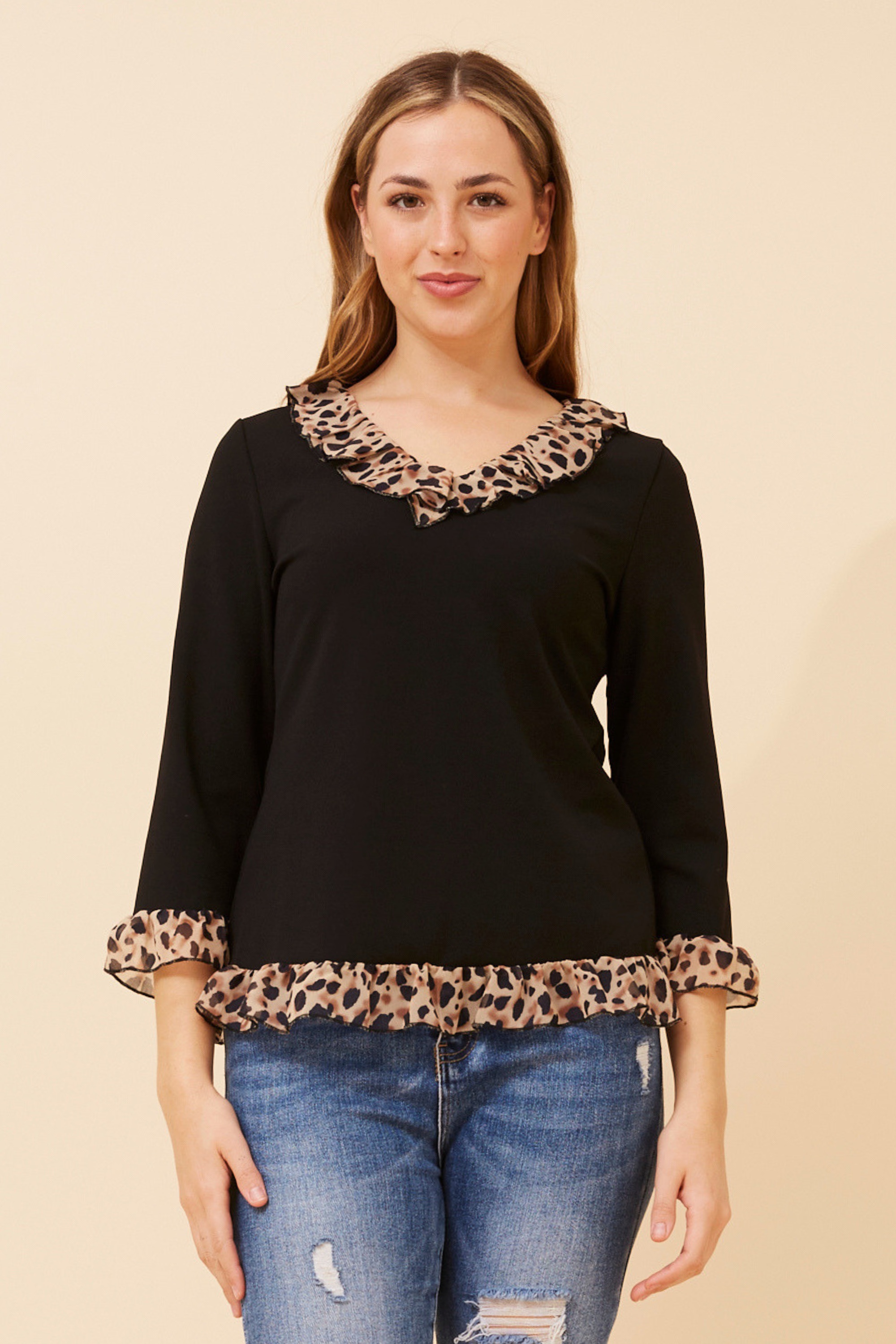 LUNETTA ANIMAL PRINT FRILL TOP