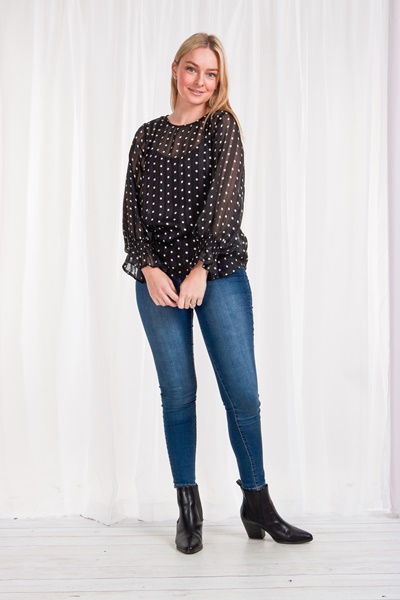 Lurex stripe & polka dot blouse