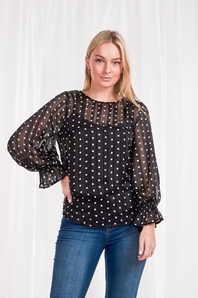 Lurex stripe & polka dot blouse