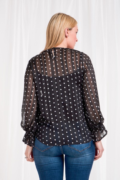 Lurex stripe & polka dot blouse