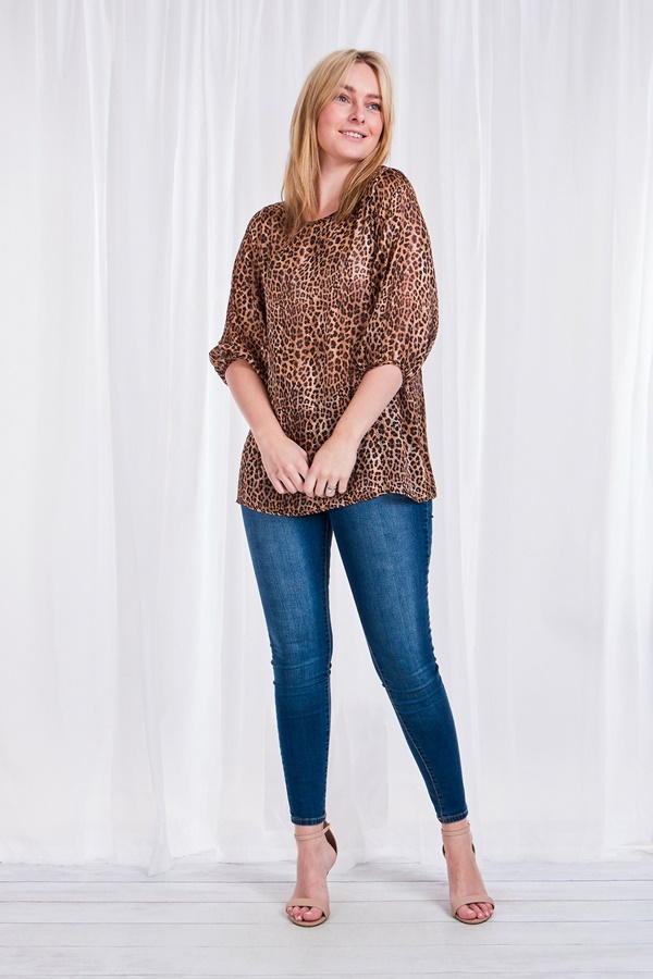 LUREX STRIPE ANIMAL PRINT BLOUSE