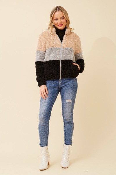 LYN COLOURBLOCK TEDDY JACKET