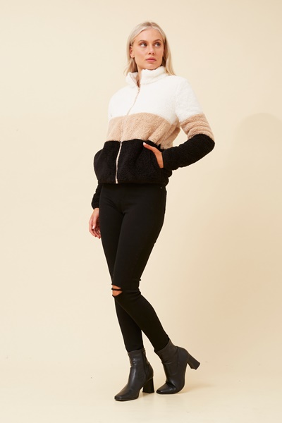 LYN COLOURBLOCK TEDDY JACKET