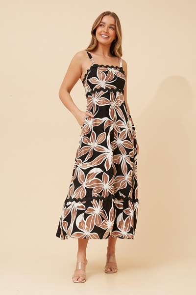 MAKENNA LEAF PRINT MAXI DRESS