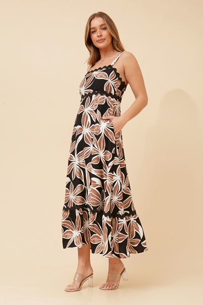MAKENNA LEAF PRINT MAXI DRESS