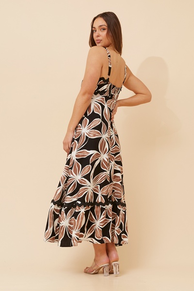 MAKENNA LEAF PRINT MAXI DRESS