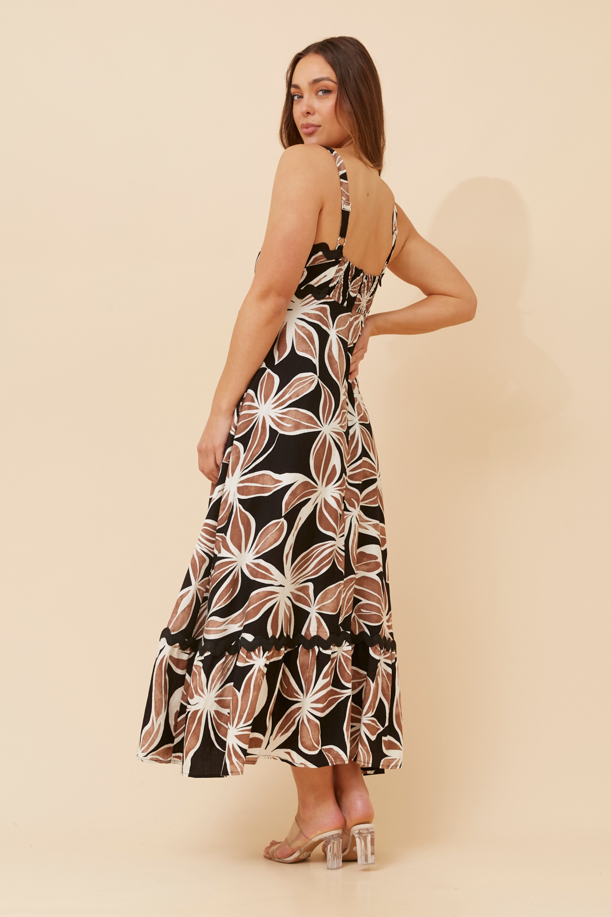 MAKENNA LEAF PRINT MAXI DRESS
