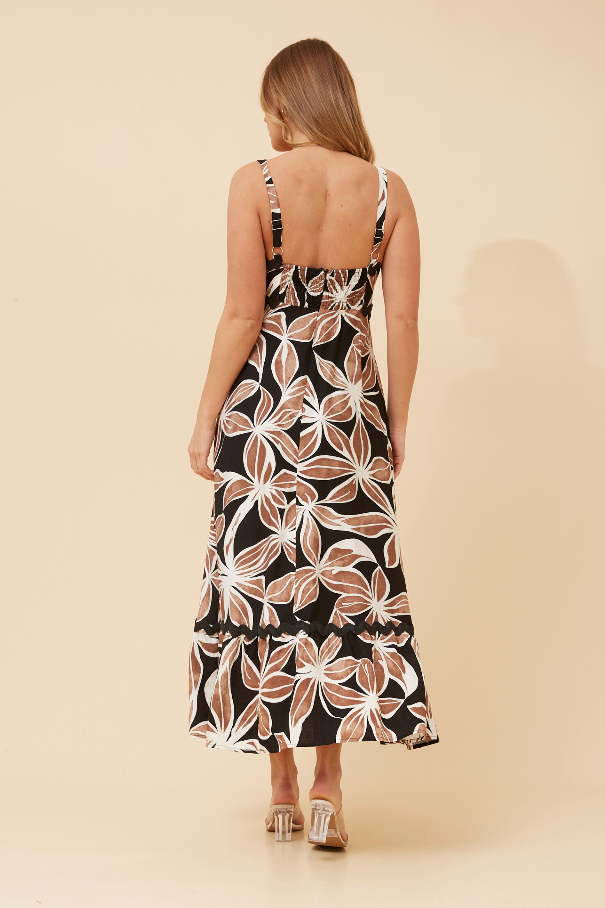 MAKENNA LEAF PRINT MAXI DRESS