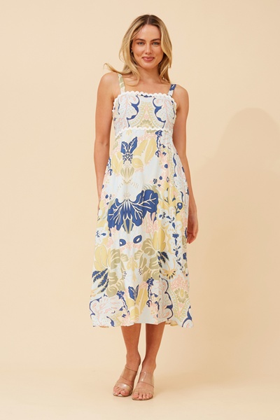 MAKENNA LEAF PRINT MIDI DRESS