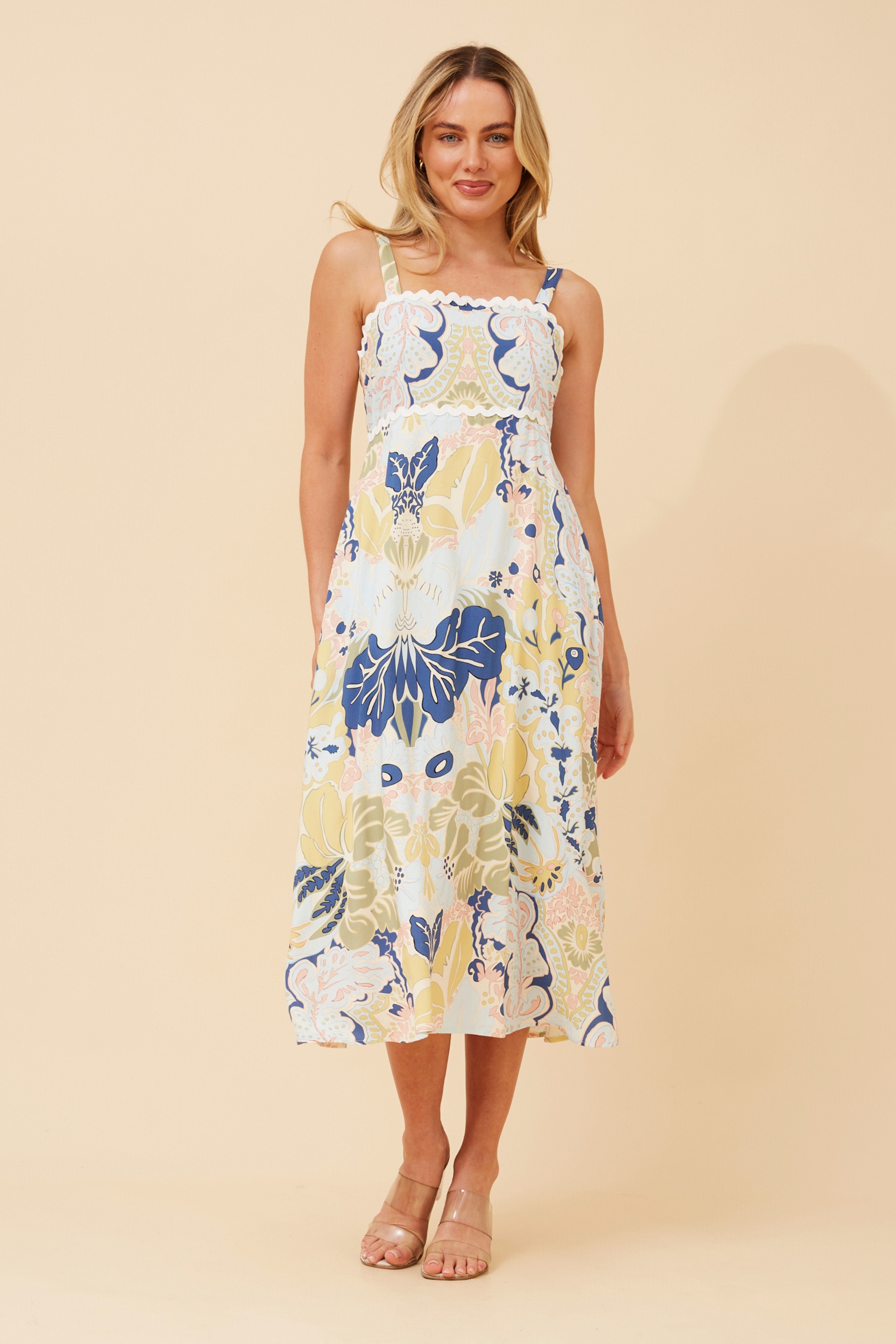 MAKENNA LEAF PRINT MIDI DRESS
