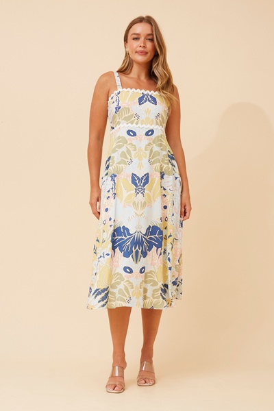 MAKENNA LEAF PRINT MIDI DRESS