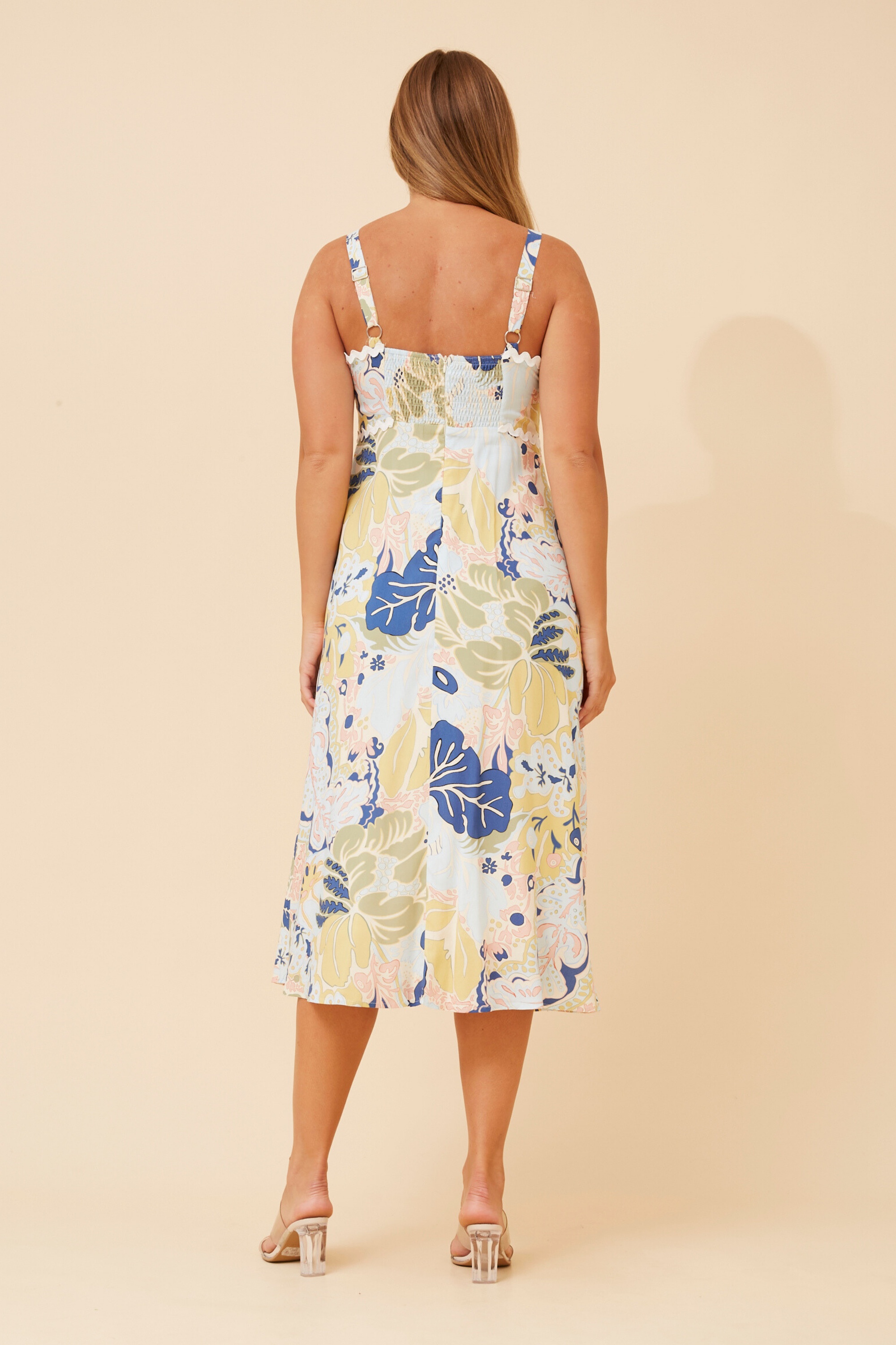 MAKENNA LEAF PRINT MIDI DRESS