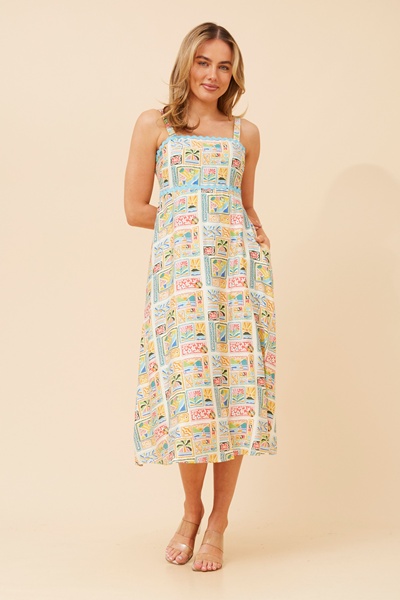 MAKENNA PATCHWORK PRINT MIDI DRESS