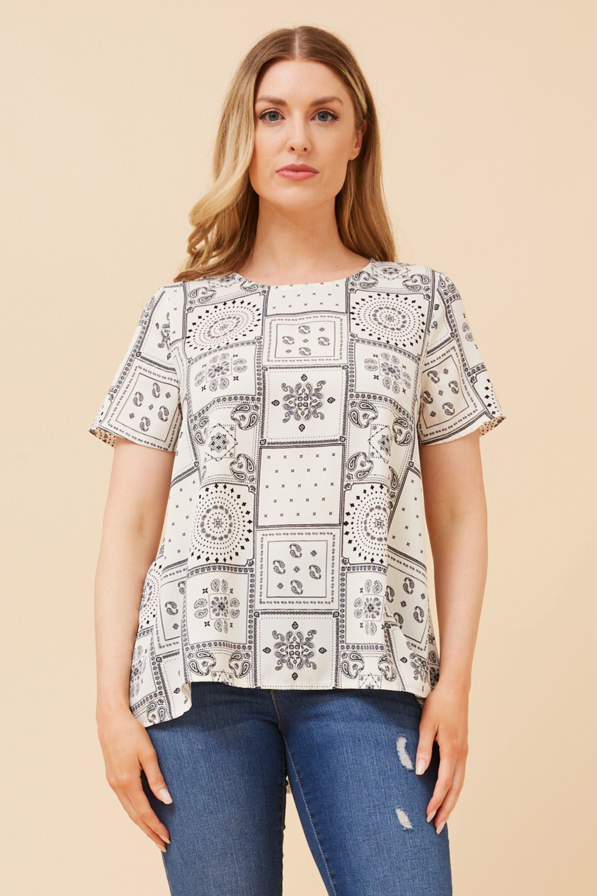 MALISSA PATCHWORK PRINT TOP