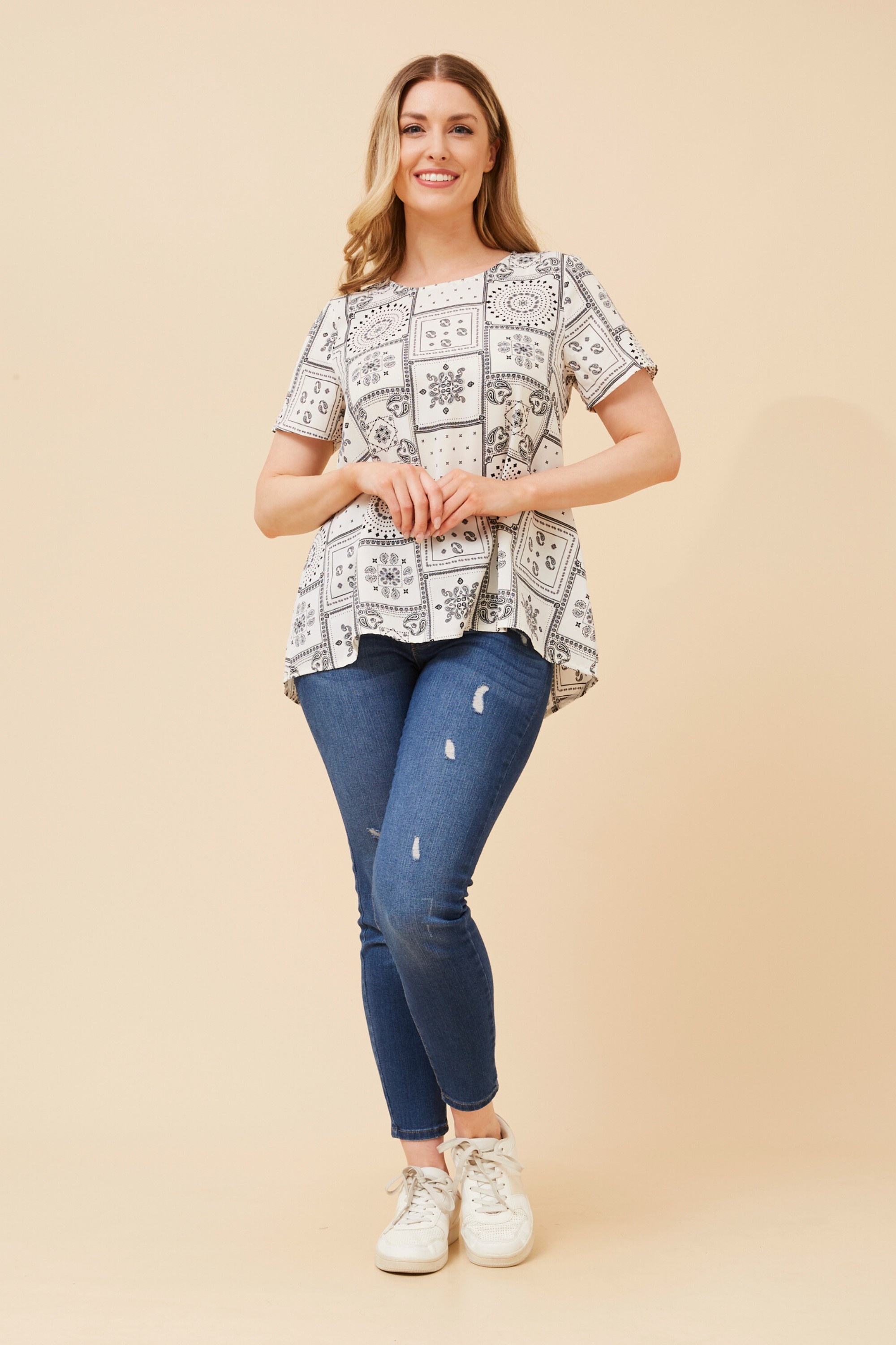 MALISSA PATCHWORK PRINT TOP