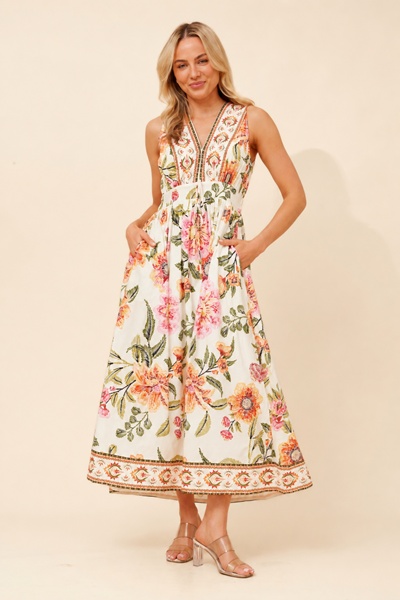 MARA BORDER PRINT MAXI DRESS