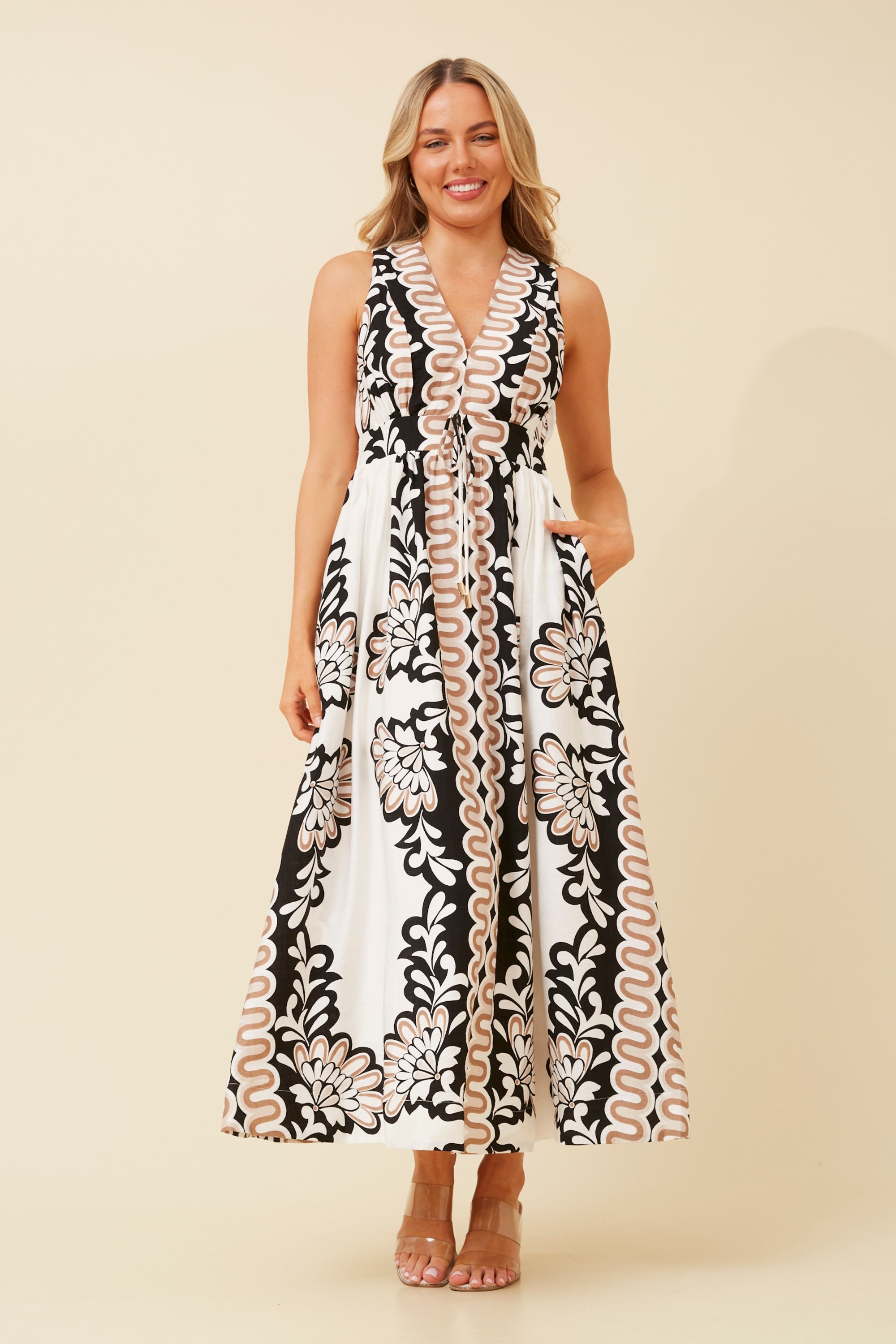 MARA BORDER PRINT MAXI DRESS