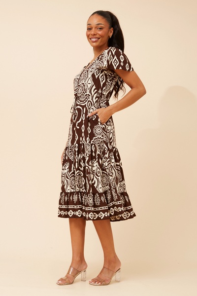 MARI BORDER PRINT MIDI DRESS