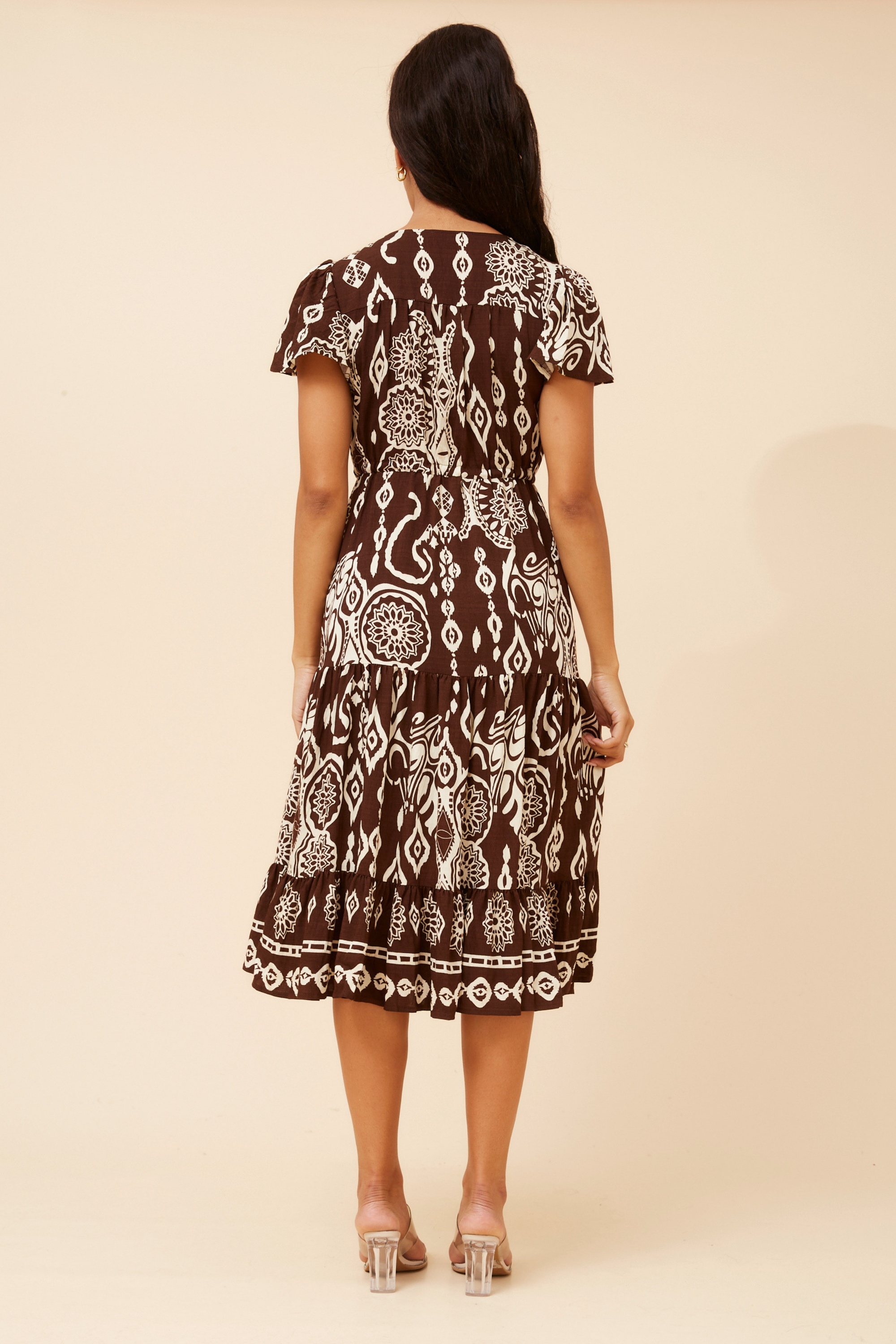 MARI BORDER PRINT MIDI DRESS