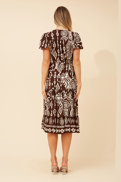 MARI BORDER PRINT MIDI DRESS