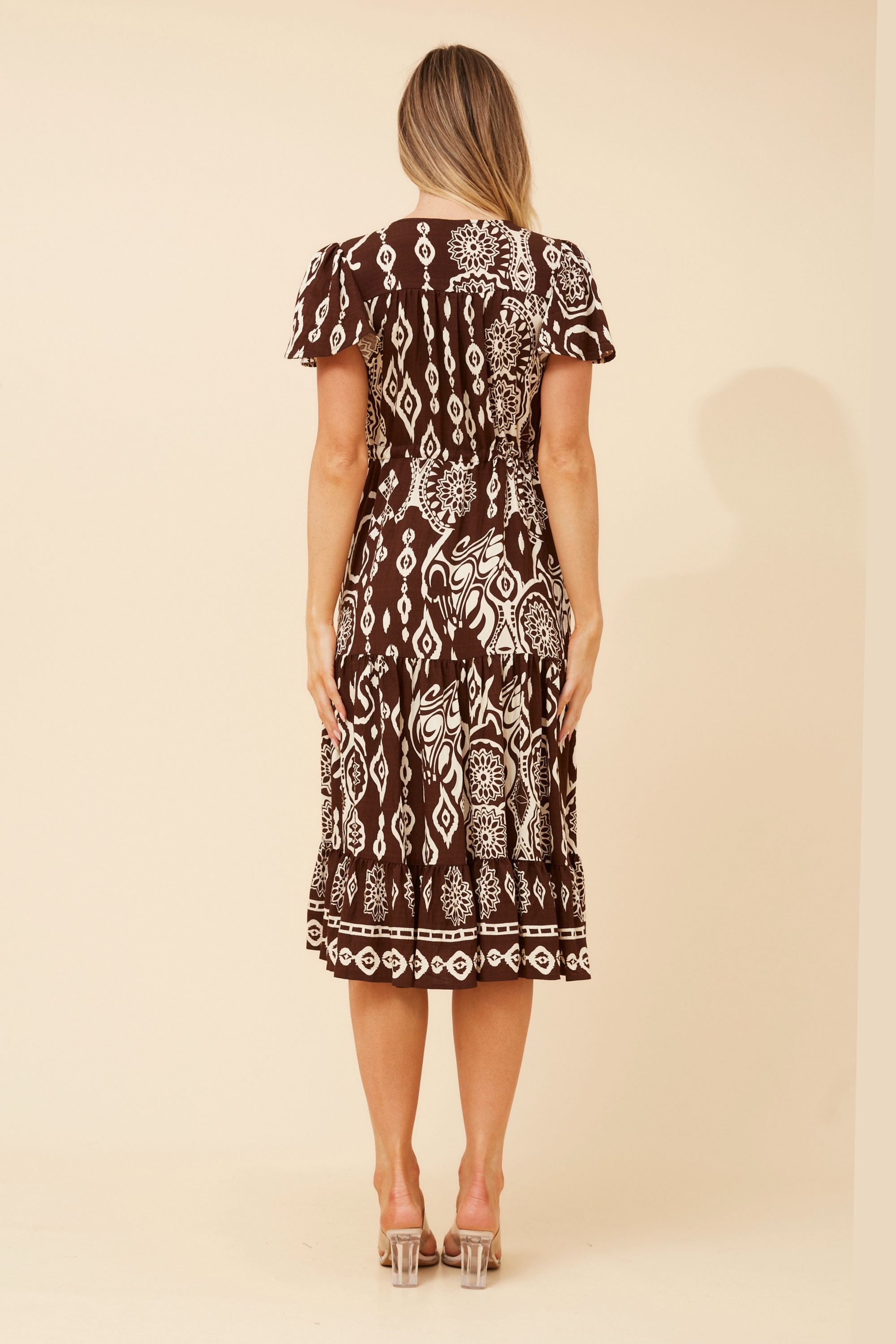 MARI BORDER PRINT MIDI DRESS