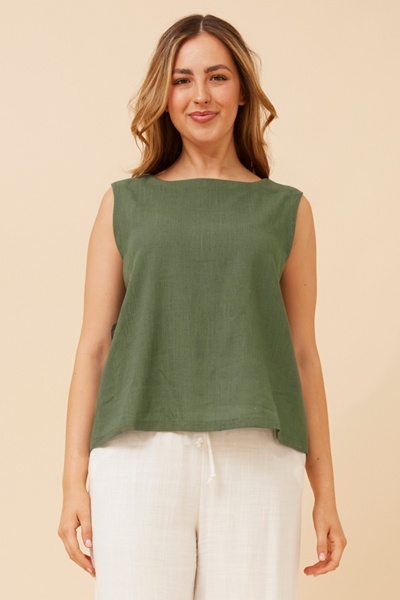 MARIBEL SLEEVELESS LINEN BLEND TOP