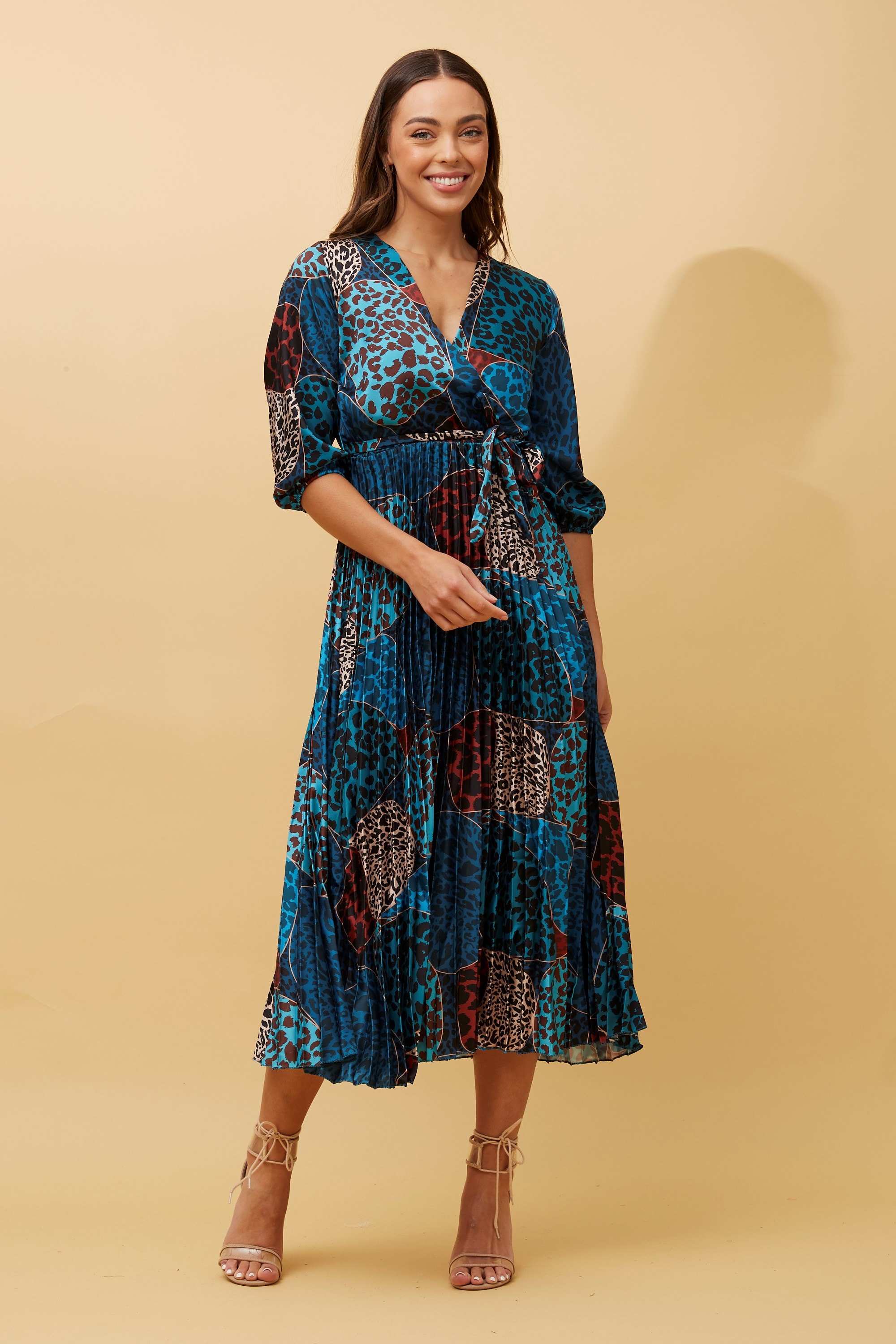 MARIETTA MOCK WRAP PLEATED SATIN MIDI DRESS & FEMME Connection