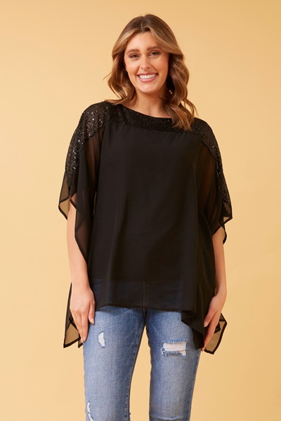 MARILYN SEQUIN COLD SHOULDER TOP