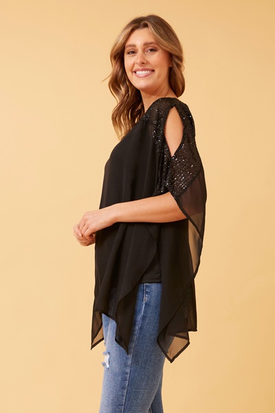 MARILYN SEQUIN COLD SHOULDER TOP