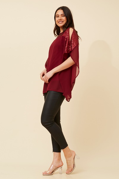 MARILYN SEQUIN COLD SHOULDER TOP