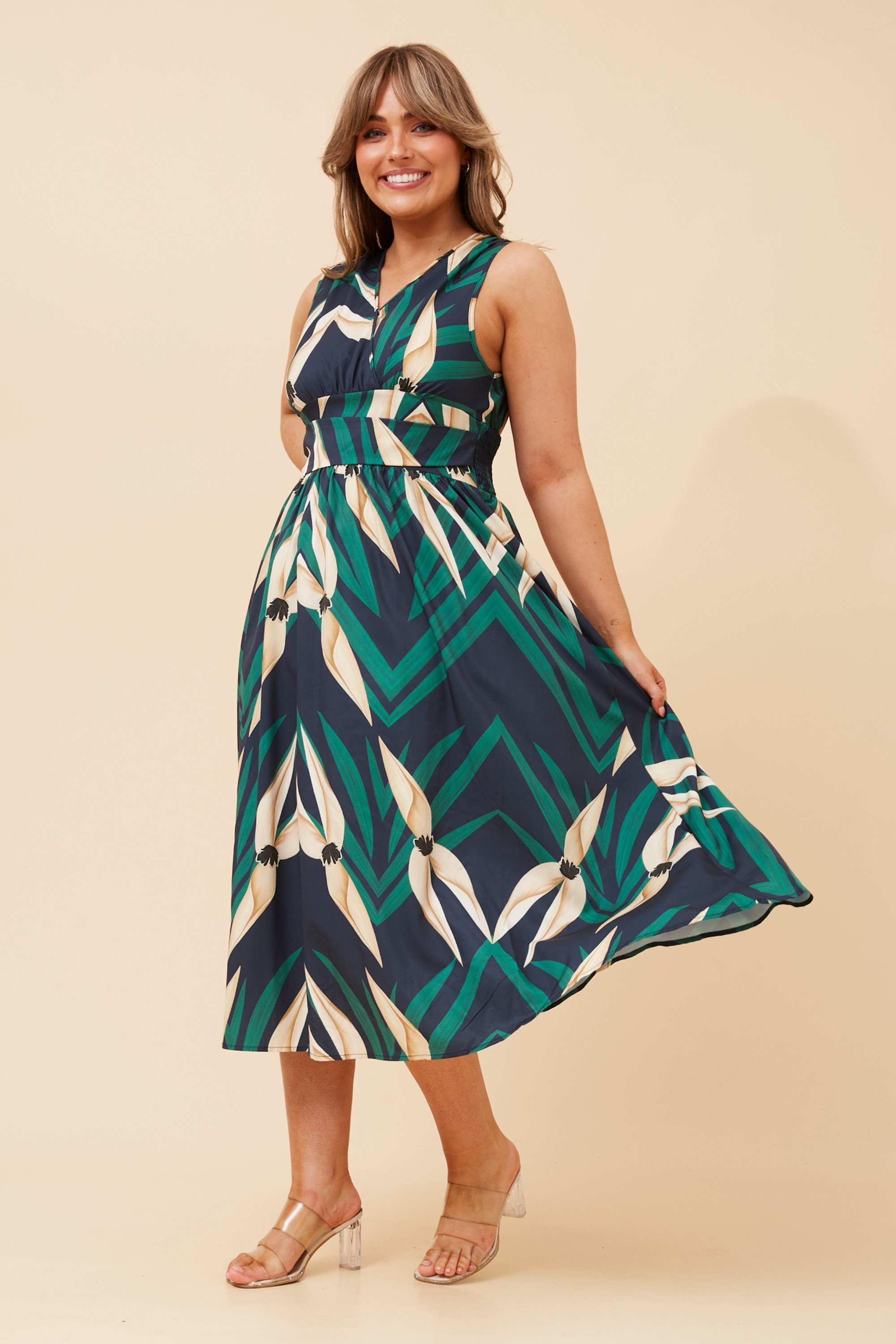 MARLEIGH ABSTRACT PRINT MIDI DRESS