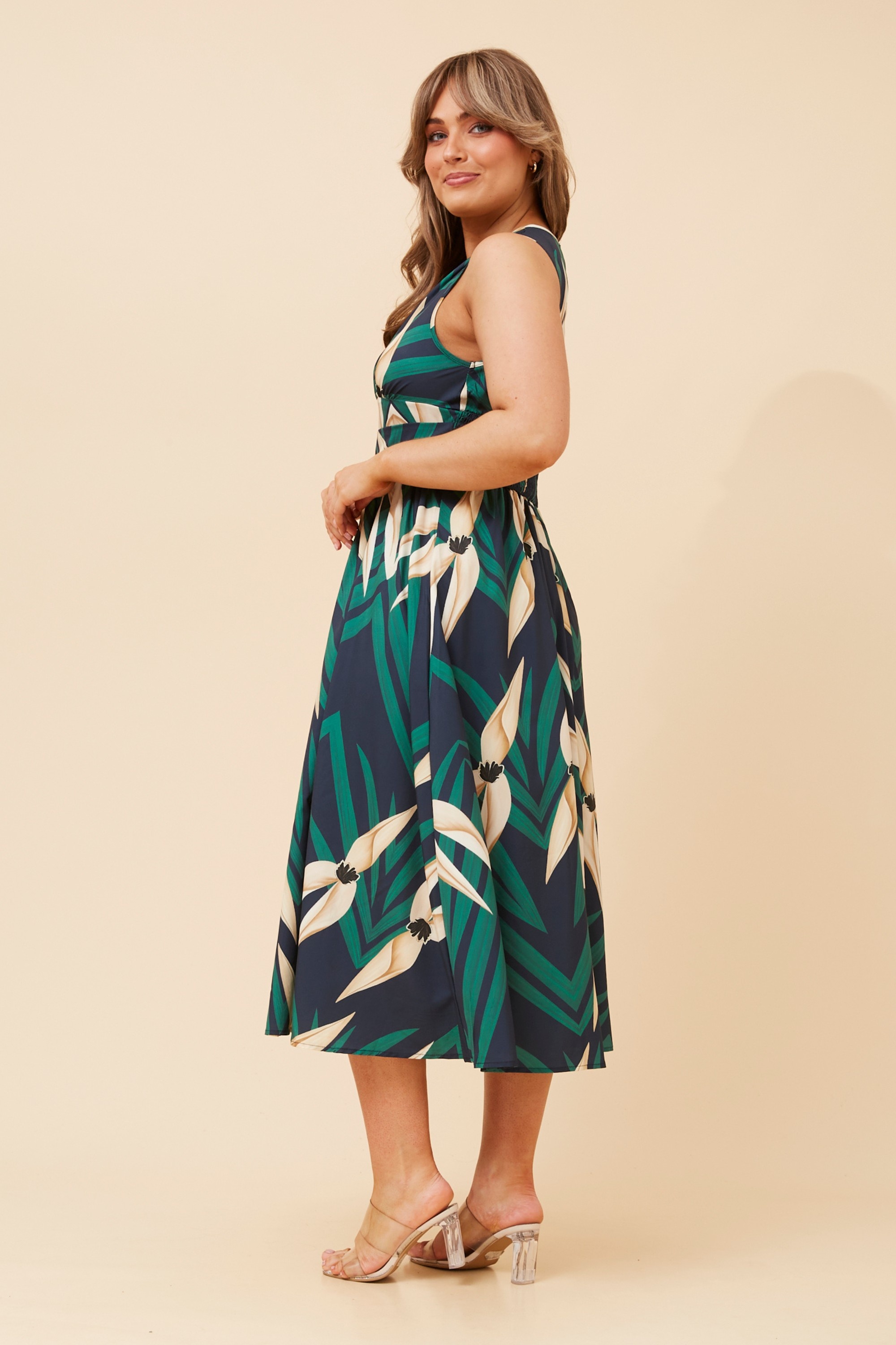 MARLEIGH ABSTRACT PRINT MIDI DRESS