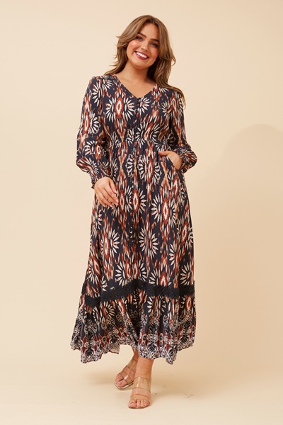 MARRAKECH BORDER PRINT MAXI DRESS