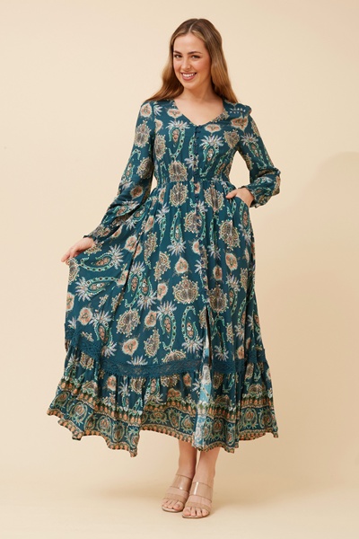 MARRAKECH BORDER PRINT MAXI DRESS