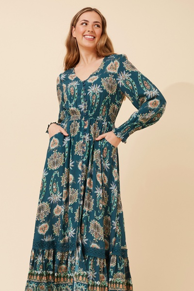 MARRAKECH BORDER PRINT MAXI DRESS