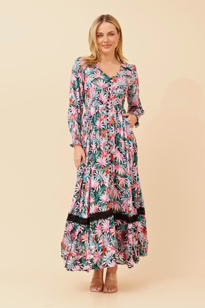 MARRAKECH LEAF PRINT MAXI DRESS