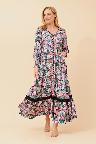MARRAKECH LEAF PRINT MAXI DRESS