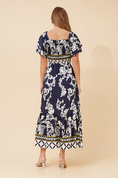 MARUN BORDER PRINT MAXI DRESS
