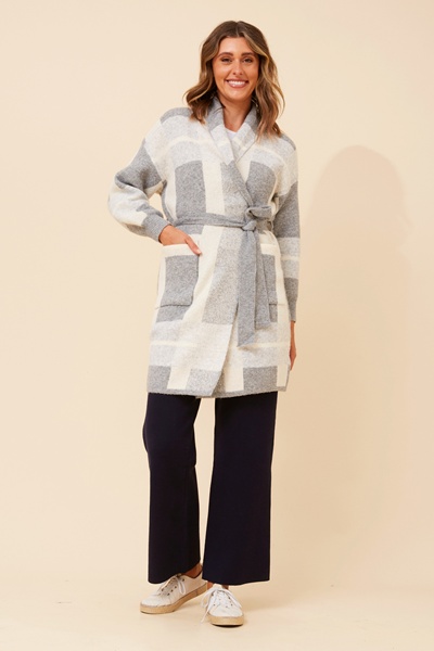 MAVEN CHECKED PRINT KNIT COATIGAN