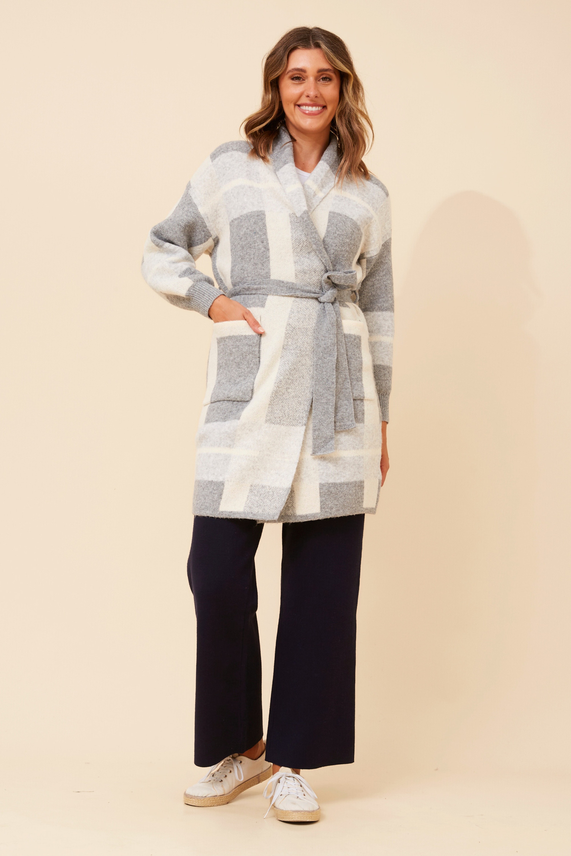 MAVEN CHECKED PRINT KNIT COATIGAN